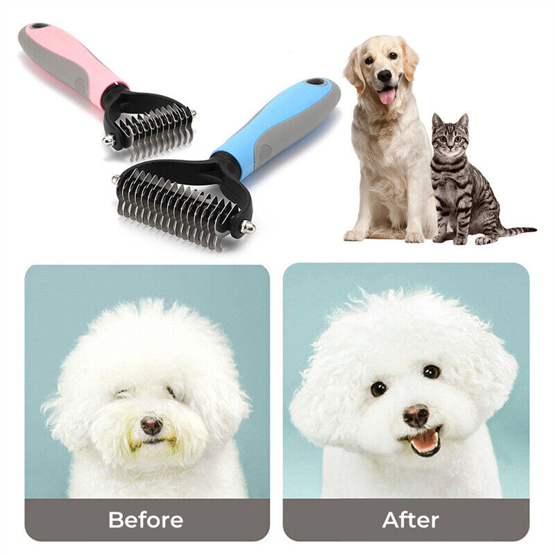 Pente desembaraçador para cães e gatos antes e depois