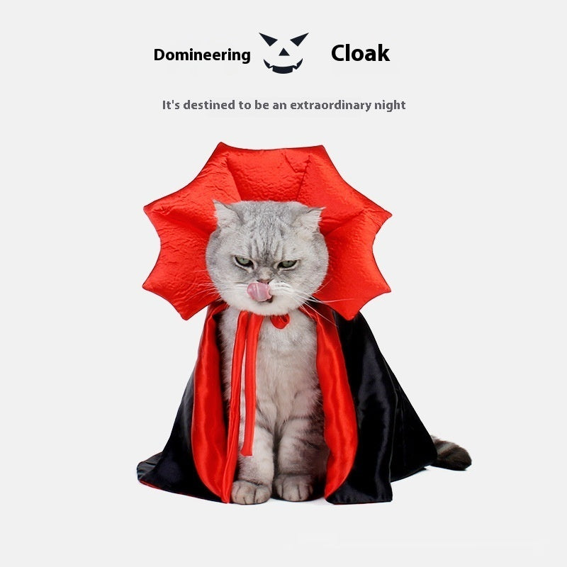 Capa de vampiro preta e vermelha num gato